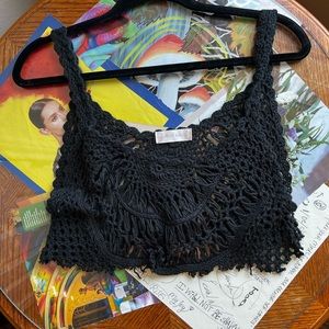 Black cropped net tank